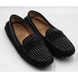 Coach Women's Size 7B Black Suede Studded Nixie Driving Slip-on Loafers